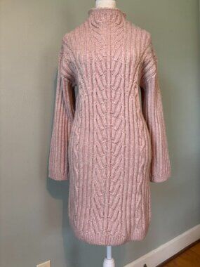 NWT Express Light Mauve Mock Neck Cable Knit Sweater Dress Women's Small